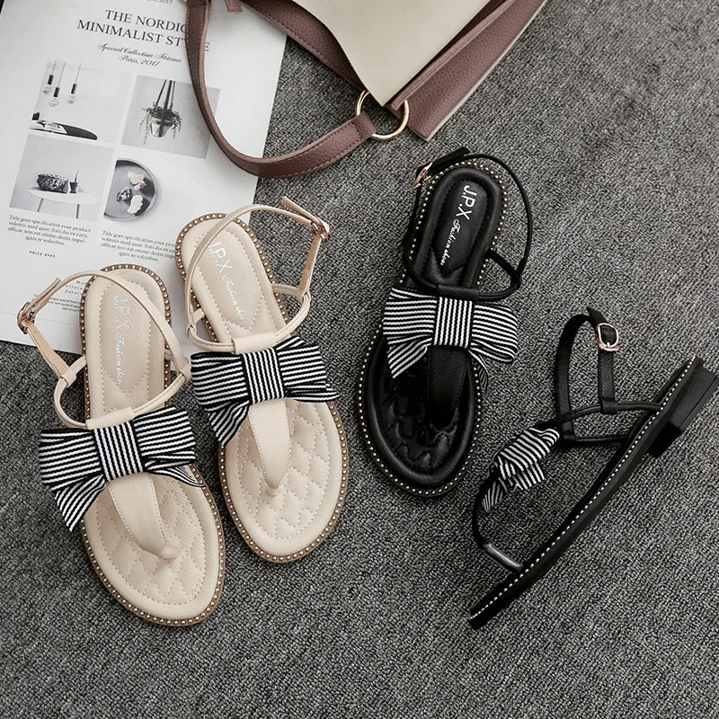 

Low shoes woman flat sandals sandales femme 2018 nouveau Buckle Rome Solid Color Butterfly-knot Sweet Flat zomer schoenen clip