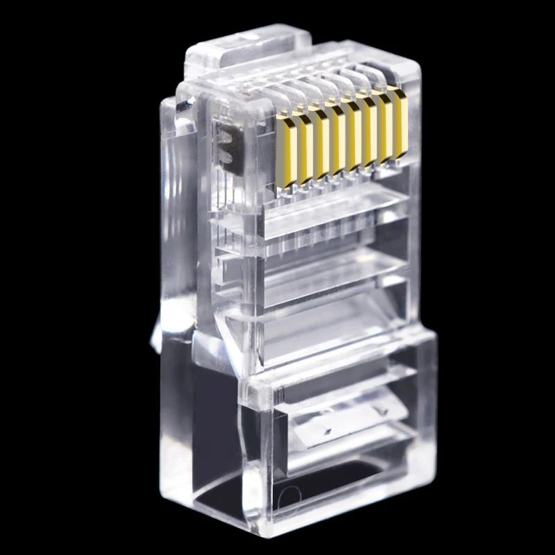 100pcs RJ45 8Core Gold-Plated RJ45 Connector Pure Copper Network Cable Connector