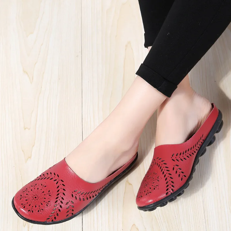 

Summer Women Slipper Low Heels Genuine Split Leather Slip on Print Round Toe Platform Flip Flop Ladies Shoes Zapatos Mujer 9915W