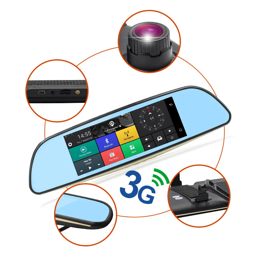 TOPSOURCE Авто GPS ANDROID 5 0 1G/16G 3G 7 "IPS Автомобильный видеорегистратор зеркальная камера