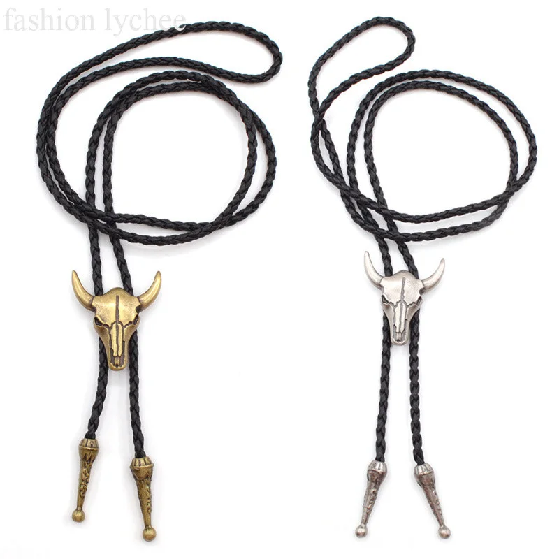 Модный регулируемый галстук lychee с головой быка, ожерелье с подвеской, танцевальный галстук Rodeo Bola Bolo, ковбойский кожаный ремень, галстук