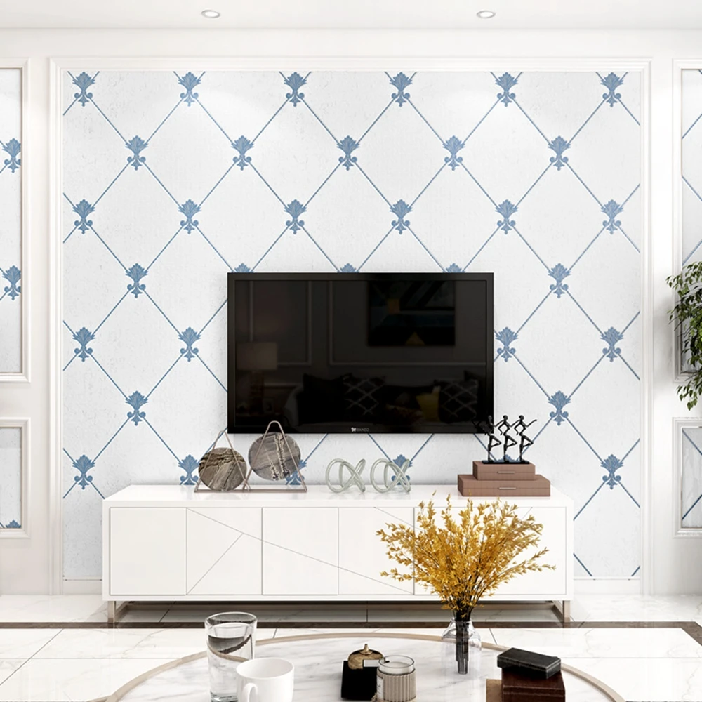 

Blue and White Modern Abstract Geometric wallpaper square Pattern Wall Papers Home Decor For Living Room Bedroom