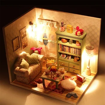 

Diy Doll House 3D Handmade Wooden Miniature Study Room Kits Miniature Dollhouse Led Lights M012