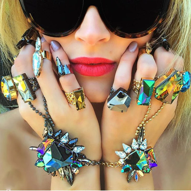 

Dvacaman Brand DIY Crystal Beads Finger Charm Bracelet Female Bohemian Ethnic Bracelet&Bangle 2017 Beach Silver Hand Chain W90