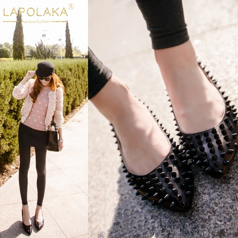 

LAPOLAKA NEW BIG Size 45 Dropship Fashion Sexy Rivets Shoes Woman Spring Summer Slip On Pointed Toe Date OL Flats Shoes