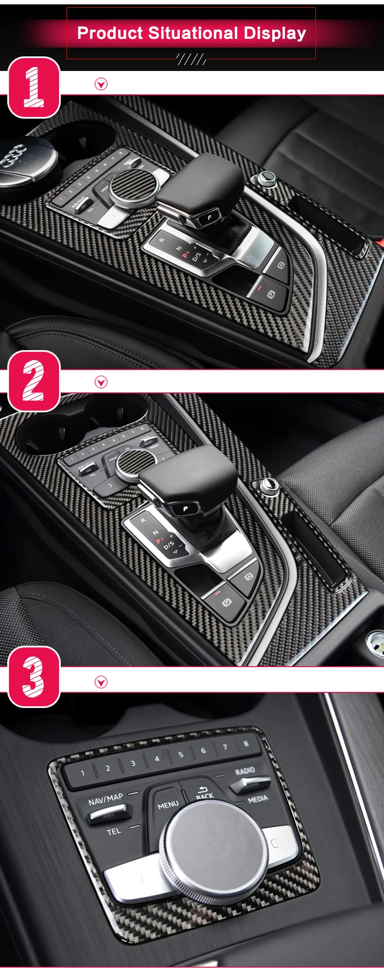 Для Audi a4 b9 RS4 S4 внутренняя отделка из углеродного волокна Шестерни управление переключением передач Панель крышка Стикеры LHD RHD автомобиля styling2016-2019accessories