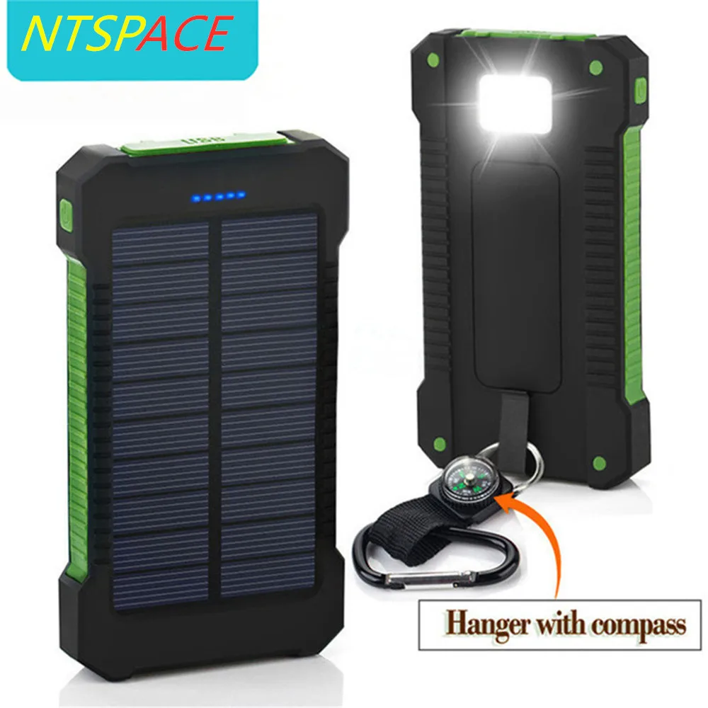 

Portable Solar Power Bank Waterproof 10000mAh Solar Battery Dual USB Charger External Power bank Charger With Compass LED Light