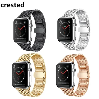 

CRESTED Stainless Steel Strap For Apple Watch band 42mm/38mm Butterfly buckle iwatch 3/2/1 wrist band bracelet smart watch belt