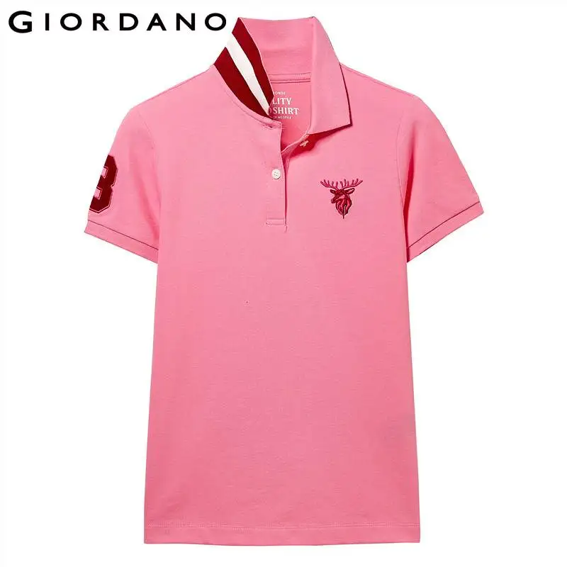 Giordano женская футболка Polo с короткими рукавами и вышивкой оленьей головы на груди, выполнена из хлопка и спандекса, есть несколько цветов и моделей данной футболки - Цвет: 28Pink