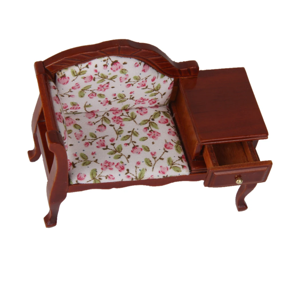 1/12 Wooden Dolls House Furniture Dollhouse Miniature Telephone Chair Seat