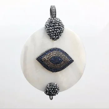 

New Natural White Camille Zircon Eyes Shell Paving Glowing Black Rhinestone Bead Pendant Necklace Female