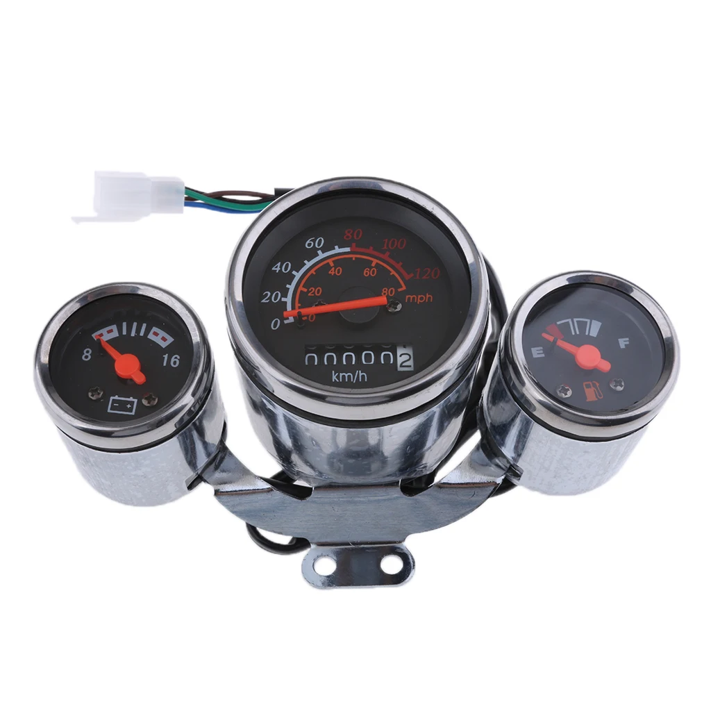 

12V Chrome Motorcycle ATV Speedometer Gas Gauge Battery Level Retro Style