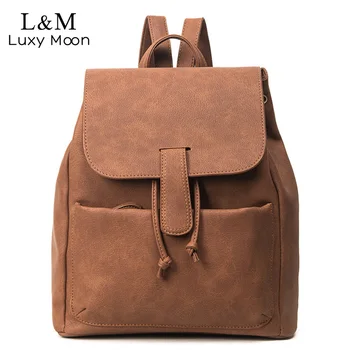 

Women Backpack Retro Fashion PU Leather Bag For Teenage Girls School Backpacks Black Rucksack Brown Solid Bags mochila XA109H