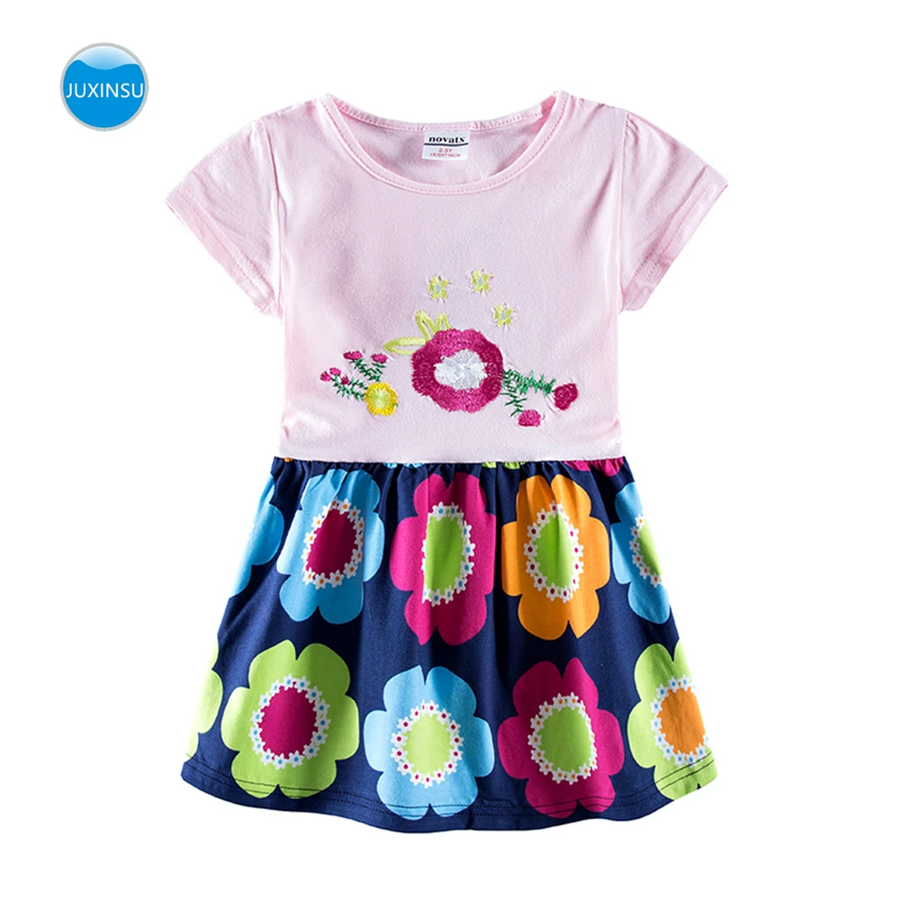 JUXINSU/летние платья с короткими рукавами для маленьких девочек; Цветочная вышивка; для детей 3-8 лет; для От 1 до 6 лет