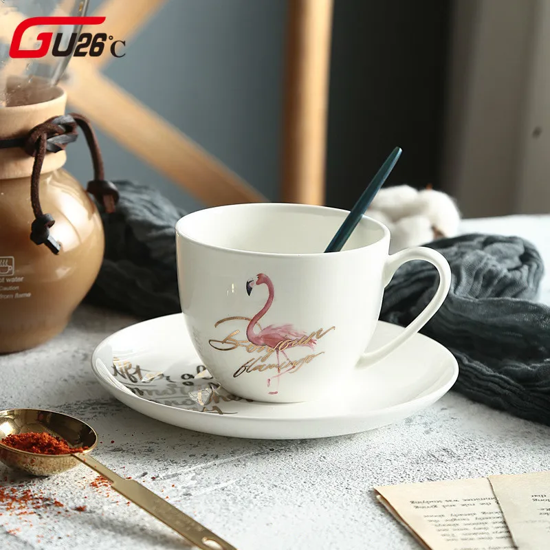 comprar Flamingo 1 pc Moderno E Minimalista Xícara de Leite de Café Cerâmica Conjunto de Chá de Porcelana Cup Saucer Set Para O Presente Venda Quente