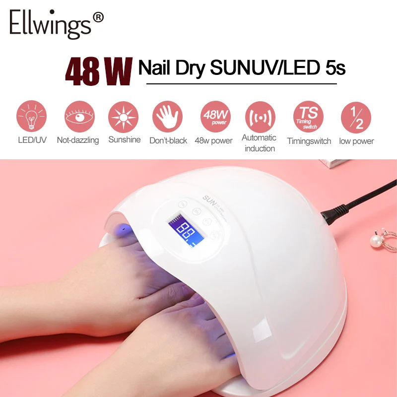 

Ellwings 48W Sun UV Lamp for Nails Dryer for All Gel Varnish with 10s/30s/60s/99s Button UV LED Lamp Manicure Nail Art