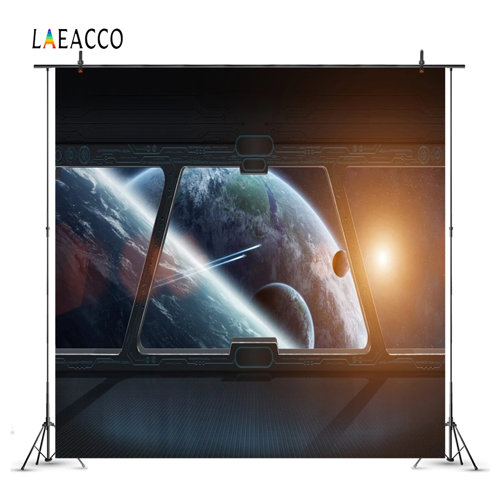 Laeacco Spaceship Interior Planets Fantasy Scene Photography Backgrounds Customized Photographic Backdrops For Photo Studio