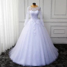 Wuzhiyi plus size wedding vestido longo Custom Made Colher Real Pic Apliques vestido de Baile vestido de noiva rendas Princesa para casamento