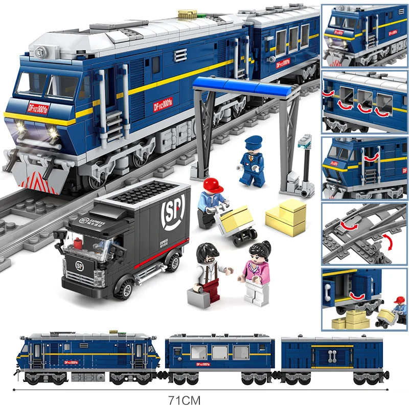 

KAZI Battery Powered Electric legoing City Train Rail Cargo Set Building Blocks Bricks Christmas Gift DIY Toys For Children Boys