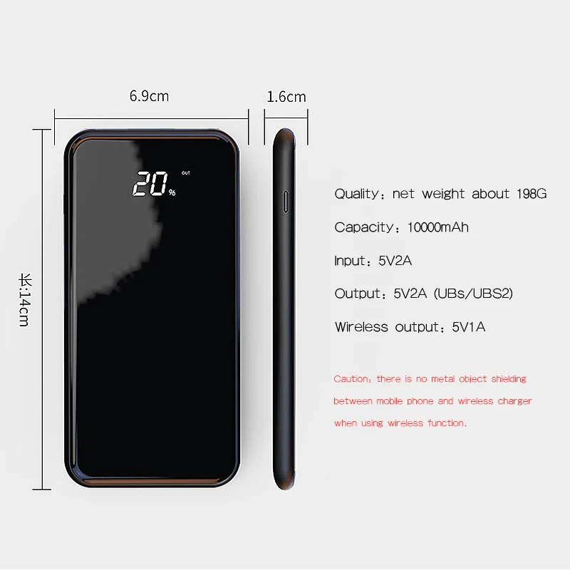 LCD Dual USB 10000mAh Qi Wireless Charger Power Bank for iPhone X 8 Plus 5V/2.1A Battery Powerbank Wireless Charger For Samsung