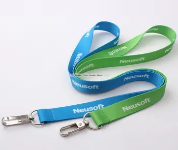 

Wholesale Custom 10MM width green/blue imprint heat transfer neck lanyard with Design logo and Badge ID Cards Holder lanyard