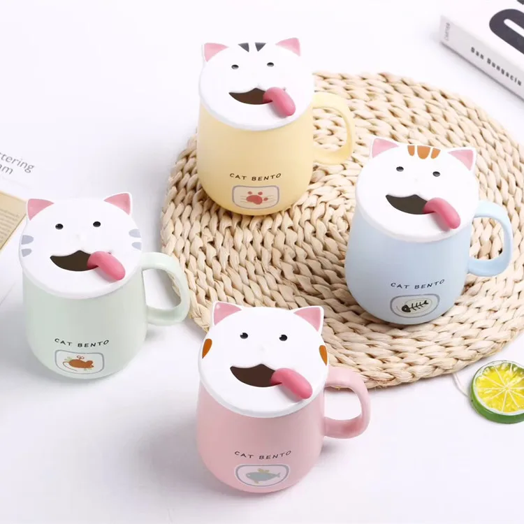 

OUSSIRRO Cute Cat Ceramics Coffee Mug With Lid Large Capacity 430ml Mugs creative Drinkware Milk Tea Cups Christmas Gifts