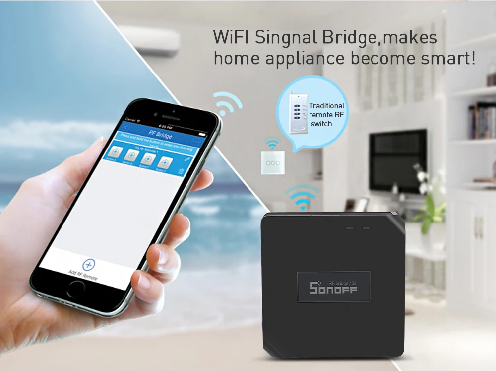 Sonoff RF Bridge 433 WiFi беспроводной переключатель умный дом пульт дистанционного управления 433 МГц модуль автоматизации переключатель с универсальным синхронизацией DIY