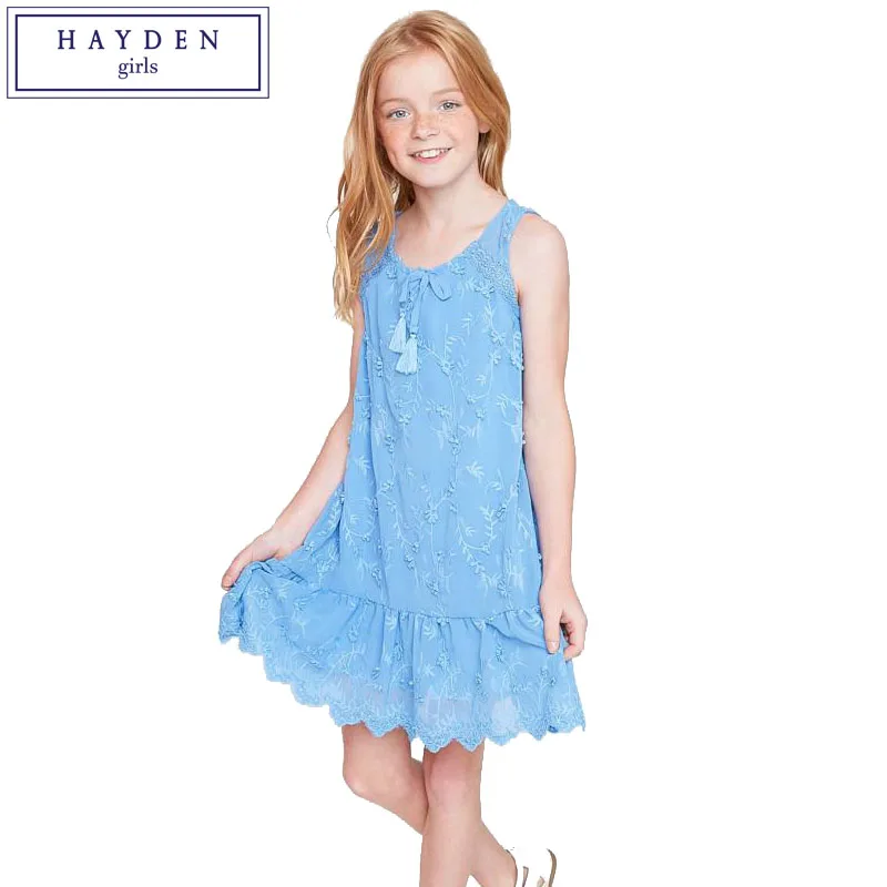 

HAYDEN Girls 3D Flower Dress Girl Kids Embroidered Dresses Summer 2017 Sleeveless Dress Teenagers Clothes Size 7 to 14 Years