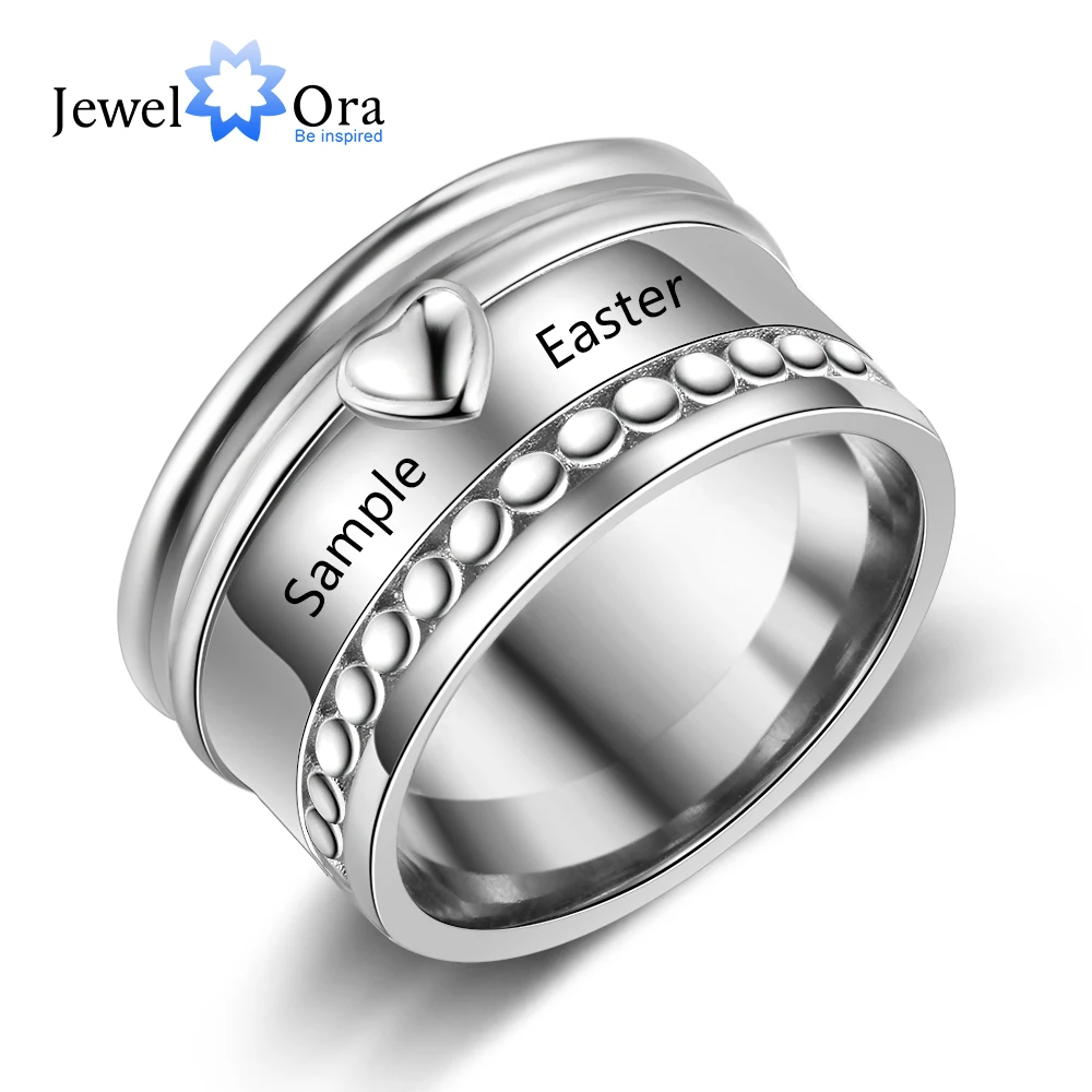 

Personalized Anniversary Jewelry Custom Name Wide Ring with Love Heart Promise Rings for Women Accessories (JewelOra RI103819)