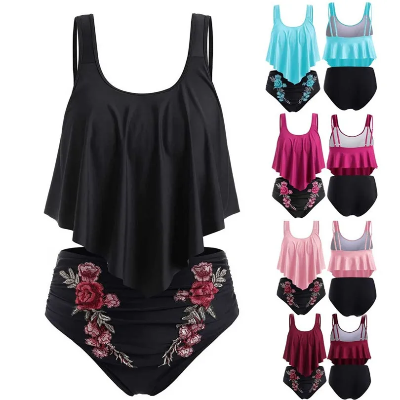 New 2019 Summer Women  Plus Size Bikini Set Casual Push-Up Padded Overlay Embroidery Swimsuit Wholesale Dropshipping #E09 (1)