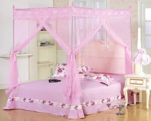

Lace 4 Corners Post Bed Canopy Mosquito Net For Twin Size With 22mm Bracket