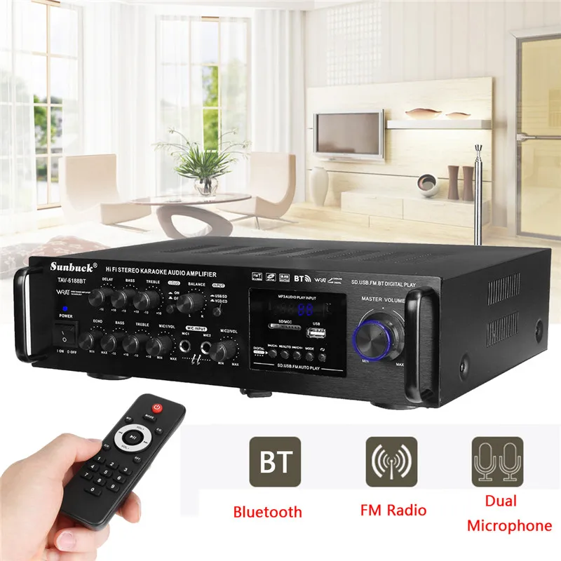 220-240V 2000W Wireless Digital Audio Amplifier 4ohm Bluetooth Stereo Karaoke Amplifier 2 MIC Input FM RC Home Theater Amplifier 220-240V 2000W Wireless Digital Audio Amplifier 4ohm Bluetooth Stereo Karaoke Amplifier 2 MIC Input FM RC Home Theater Amplifier