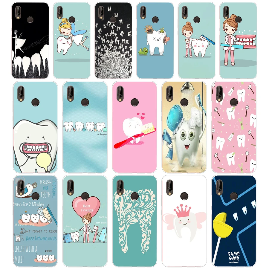

66SD Cartoon Dentist Dental Crowned Teeth Soft Silicone Tpu Cover Case for Honor 10 huawei p mate 10 20 lite y5 y6 prime 2018