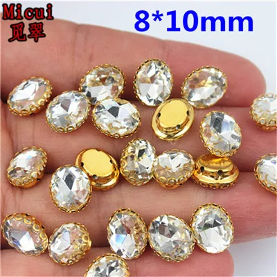 Oval 8x10mm Micui 30 шт. Стразы для пришивания стекла с золотыми медными кристаллами в виде когтей Стразы с блестками для одежды MC735 - Цвет: Oval 8x10mm