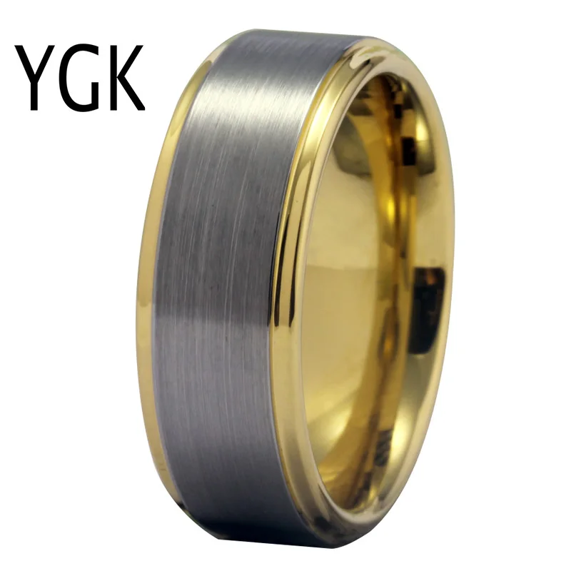 

YGK Wedding Jewelry Dull Polish Surface Classic Golden Step Tungsten Ring for Men Bridegroom Wedding Engagement Anniversary Ring