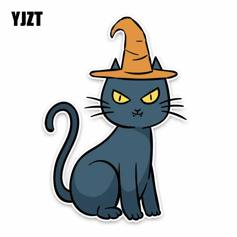 

YJZT 10.7CM*15.2CM Halloween Black Cat Wizard Hat Fun PVC Car Sticker Decal Decoration 5-1453