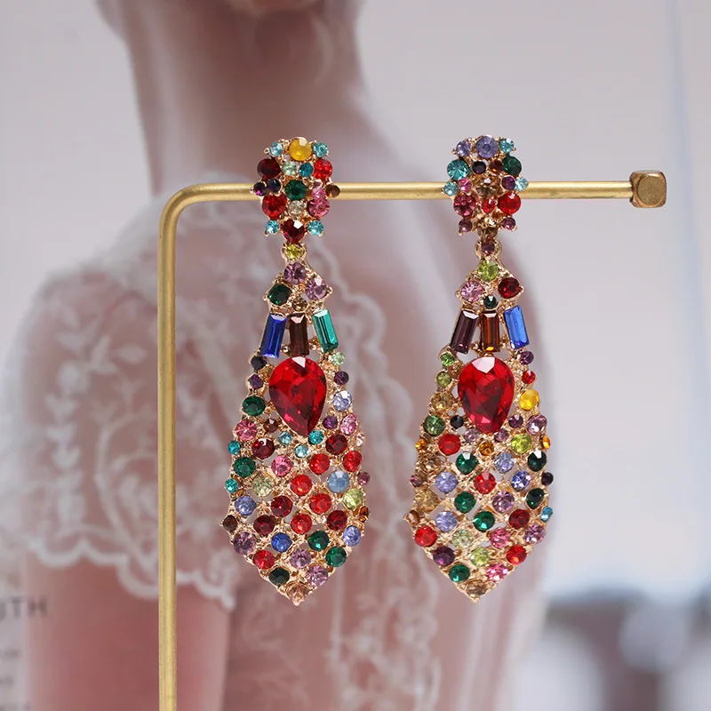 

Fashion Trendy Goth Colourful Opal Water Drop Earrings Red Korean Crystal Earrings for Women Party Jewerly 2019