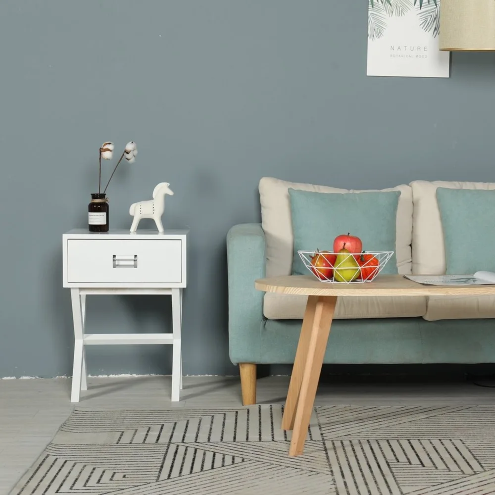 Newest Bedside Desk Tea Table Couch Side with One Drawer X Leg Modern
Retro Decor Furniture Storage Bedroom Living Room