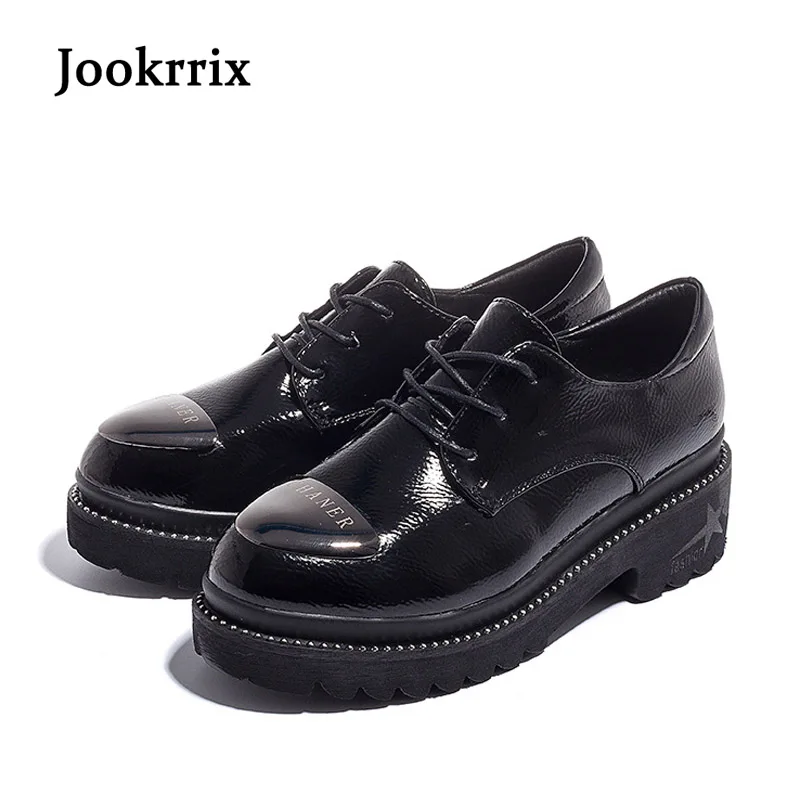 

Jookrrix 2018 Spring Girl Fashion Brand Patent Leather Office Lady Shoes Women Flats Round Toe Female Leisure Shoes All Match