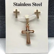 Нержавеющая сталь комплекты украшений для женщин крест сердце кулон Necklacae серьги гвоздики модные украшения подарок ожерелье Mujer