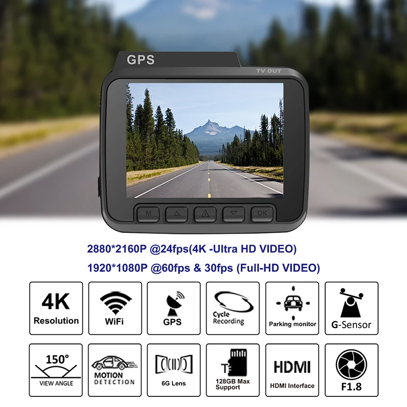 

2.4" Dash Camera Car DVR WiFi Car DVRs Recorder Dash Cam Vehicle Camera Built In GPS Camcorder 4K 2160P Night Vision Dash Cam