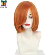 Волосы SW Короткие прямые женские синтетический парик Боб с длинной челкой для косплея или ежедневного использования оранжевый/красный/фиолетовый/белый