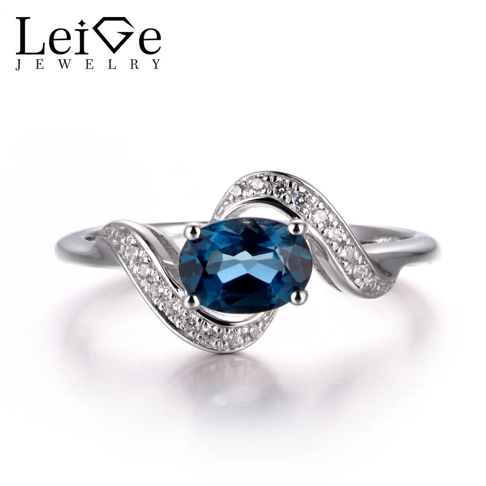 LeiGe Jewelry November Birthstone Rings Real London Blue Topaz Rings