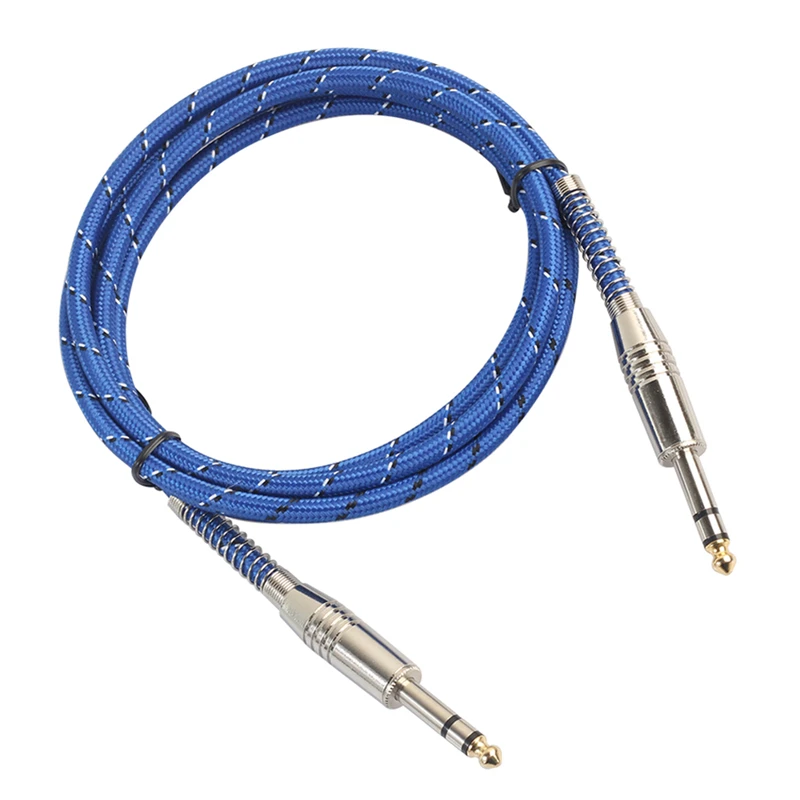 ADDFOO Аксессуары для гитары 6,35 мм до 6,35 мм аудио кабель со штыревыми соединителями на обоих концах для подключения для Электрогитары смеситель обоих концах для подключения к стереосистеме синий+ серебристый 1/3/1,8 м