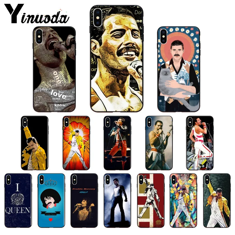 

Yinuoda Freddie Mercury Queen band TPU Soft Silicone Black Phone Case for iPhone 6S 6plus 7 7plus 8 8Plus X Xs MAX 5 5S XR