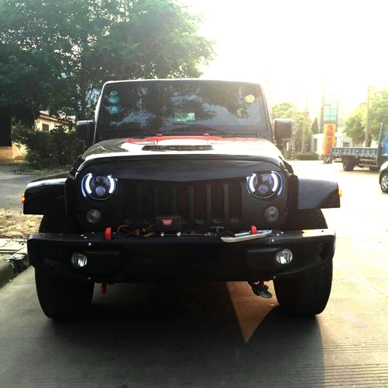 7 LED Headlight for Jeep Wrangler JK 1997-2017 Headlamp with  Halo Angel Eye & Turn Signal Lights & DRL - Pair