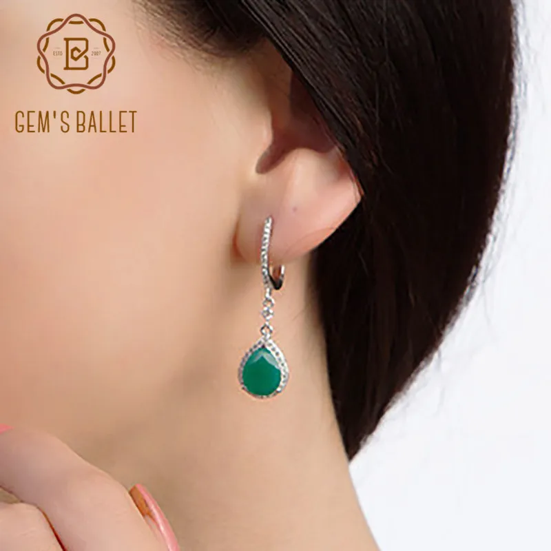 

Gem's Ballet 5.28Ct Natural Green Agate Gemstone Vintage Drop Earrings WaterDrop Women 925 Sterling Silver Earrings Fine Jewelry