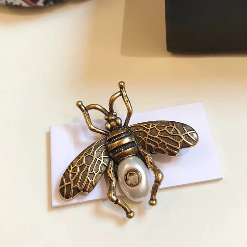 Brand Vintage Copper Party Jewelry For Women Bee Brooche Jewelry Fashion Party Big Bee Pearl Brooches Luxury Jewelry Big Wing