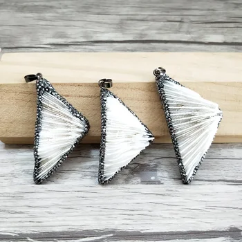 

5pcs Natural white coral Triangle Pendant,with Crystal Rhinestone Paved Charm DIY necklace earrings Jewelry Making PD978