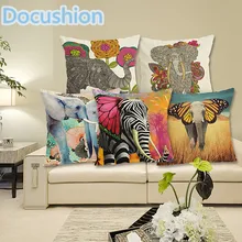 Fashion Colorful Elephant Printed Modern Minimalist Linen Cotton Cushion For Sofa Home Decorative Pillow Throw Almofadas